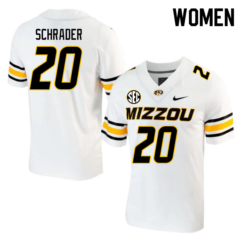 Women #20 Cody Schrader Missouri Tigers College 2023 Football Stitched Jerseys Sale-White - Click Image to Close